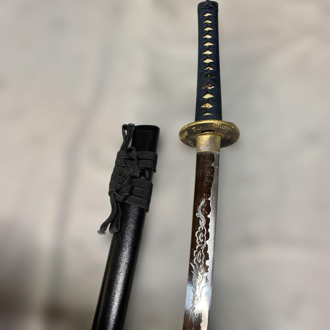 模造刀 濃紺柄 金縁金龍丸鍔 黒梨地鞘
