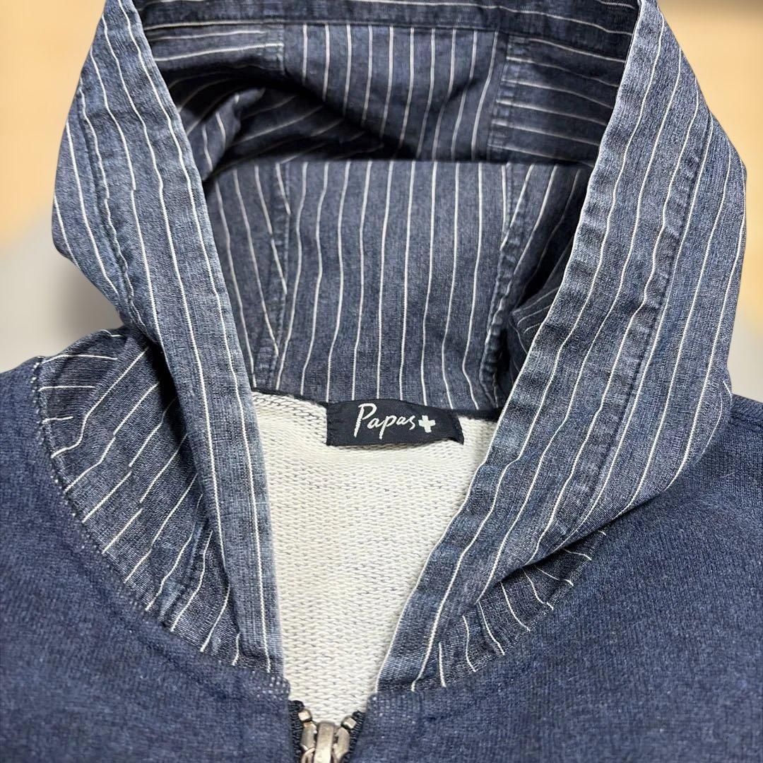 べんじゃみん美品Papas+切替フーディブルゾンMネイビービンテージ風加工
