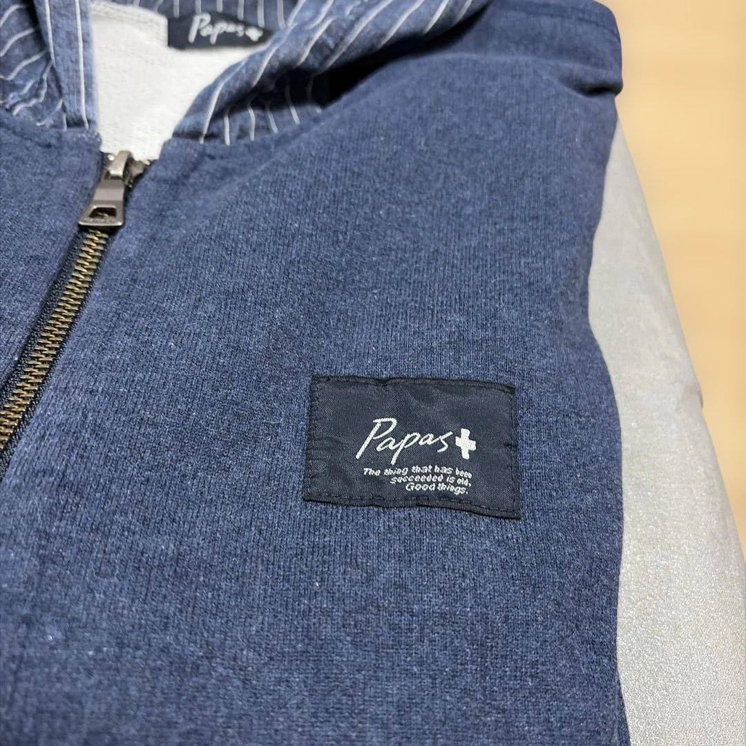 べんじゃみん美品Papas+切替フーディブルゾンMネイビービンテージ風加工