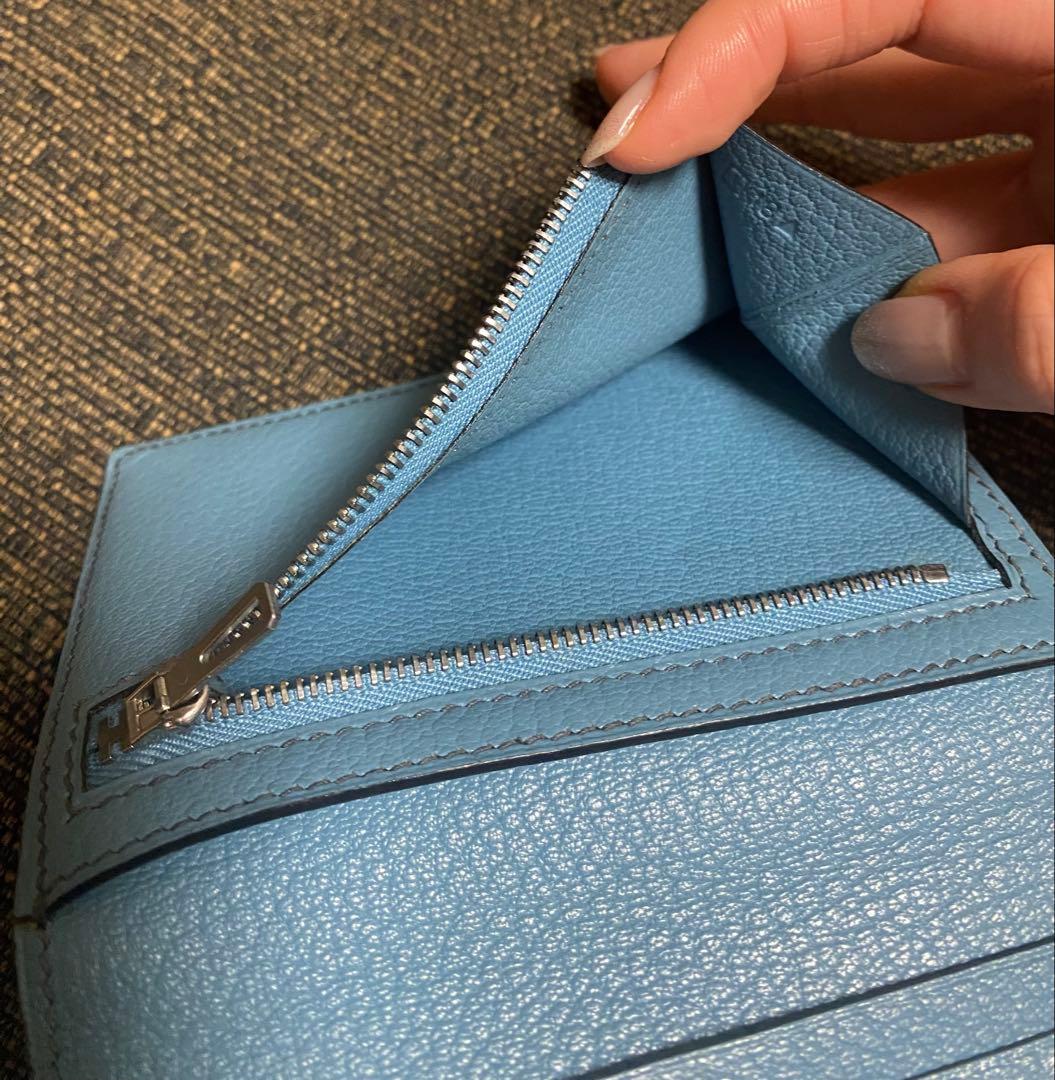 HERMES 水色 オーストリッチ 二つ折り財布
