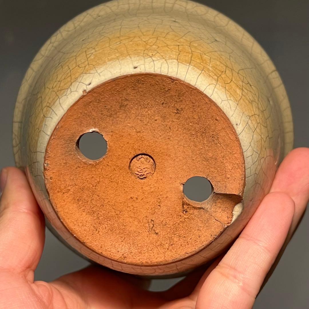 678.景仙 白貫入釉丸鉢 盆栽鉢 植木鉢 11*6cm