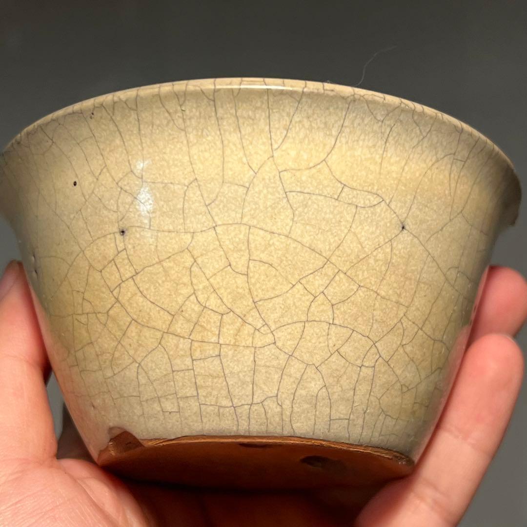 678.景仙 白貫入釉丸鉢 盆栽鉢 植木鉢 11*6cm