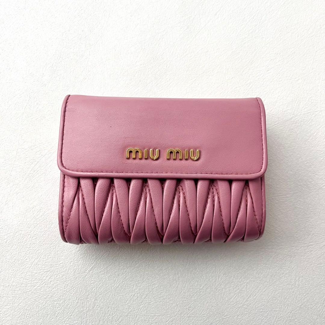 miu miu マテラッセ 三つ折り財布 ミニウォレット ピンク 0202-④
