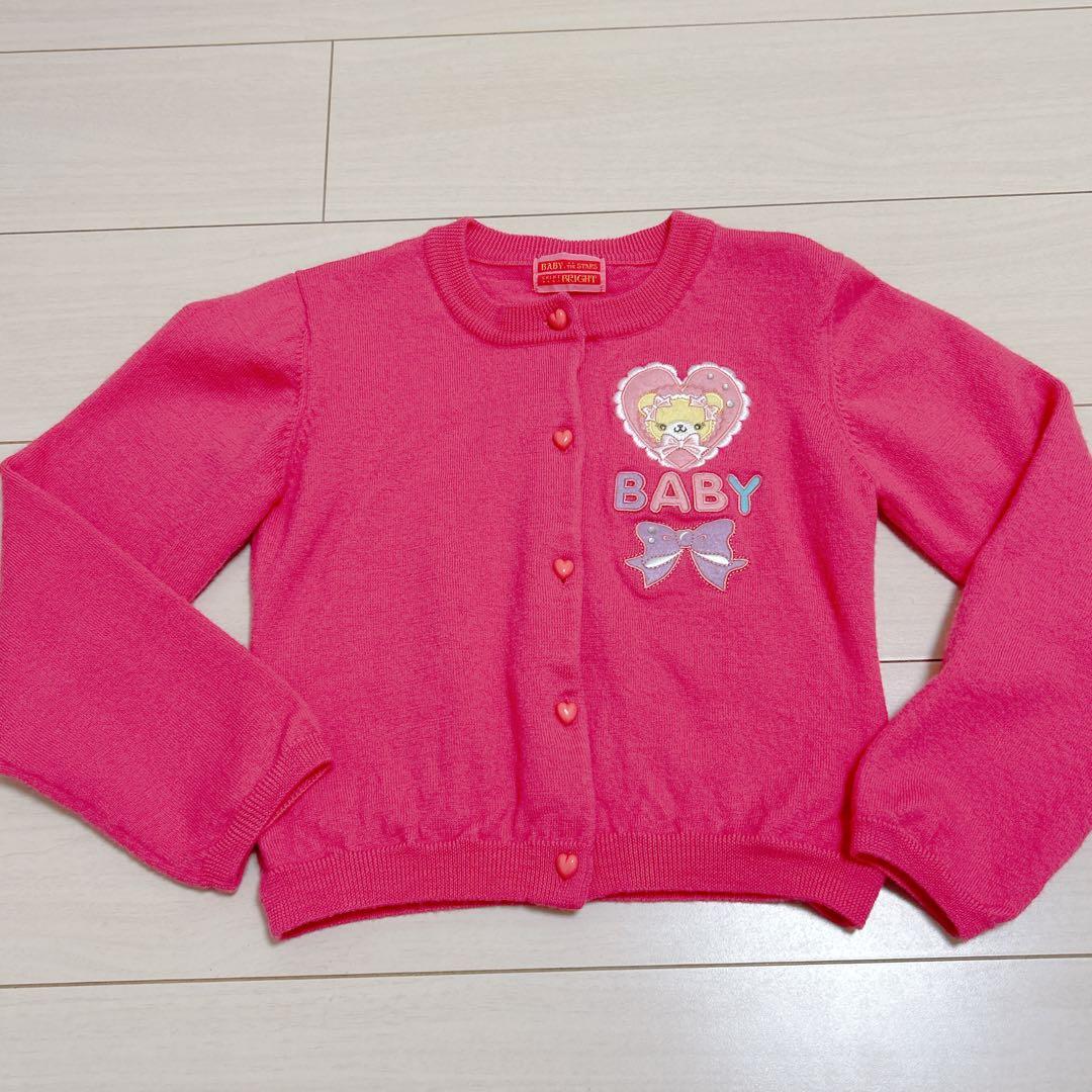 BABY なかよしくみゃちゃん柄 カーディガン チェリー