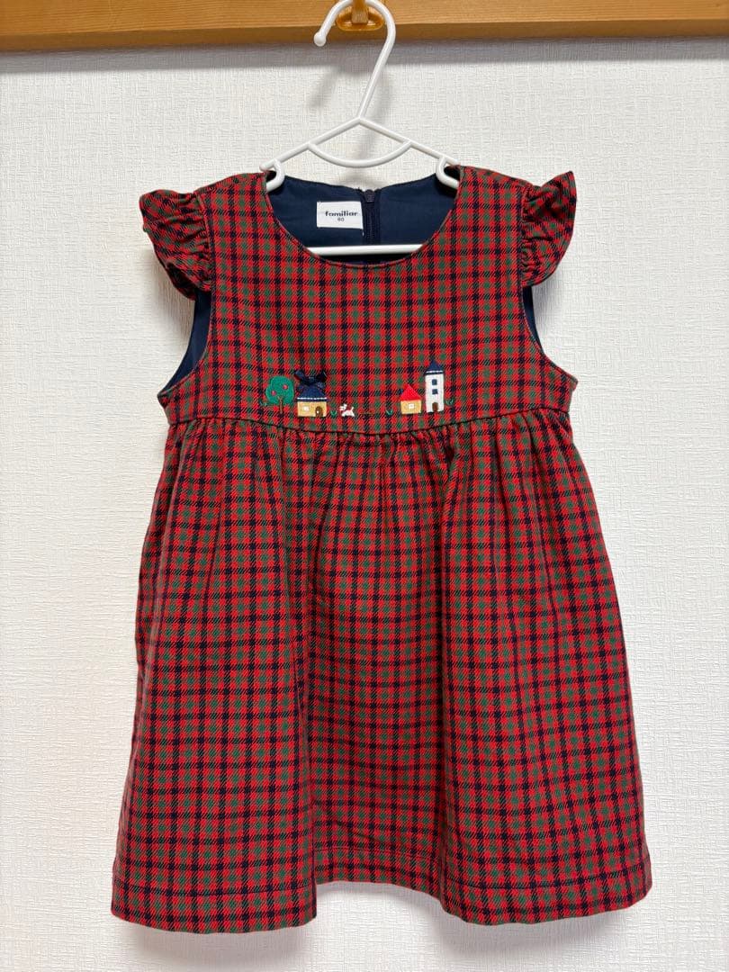 【美品】familiar 赤 ワンピース　ファミリア　チェック