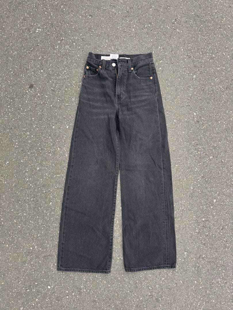 新品 リーバイスプレミアム RIBCAGE WIDE LEG ブラックデニム