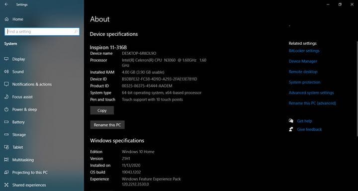 Windowsノート本体 DELL Inspiron 11 3168