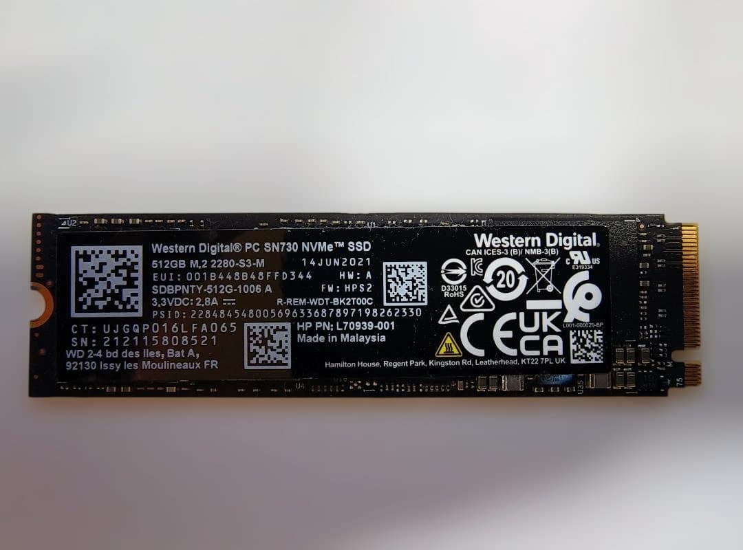 SK hynix・Western Digital製NVMe SSD512GB２枚