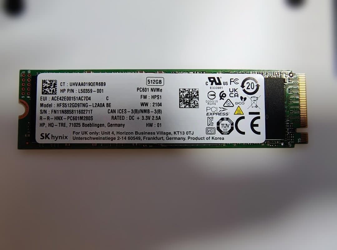SK hynix・Western Digital製NVMe SSD512GB２枚