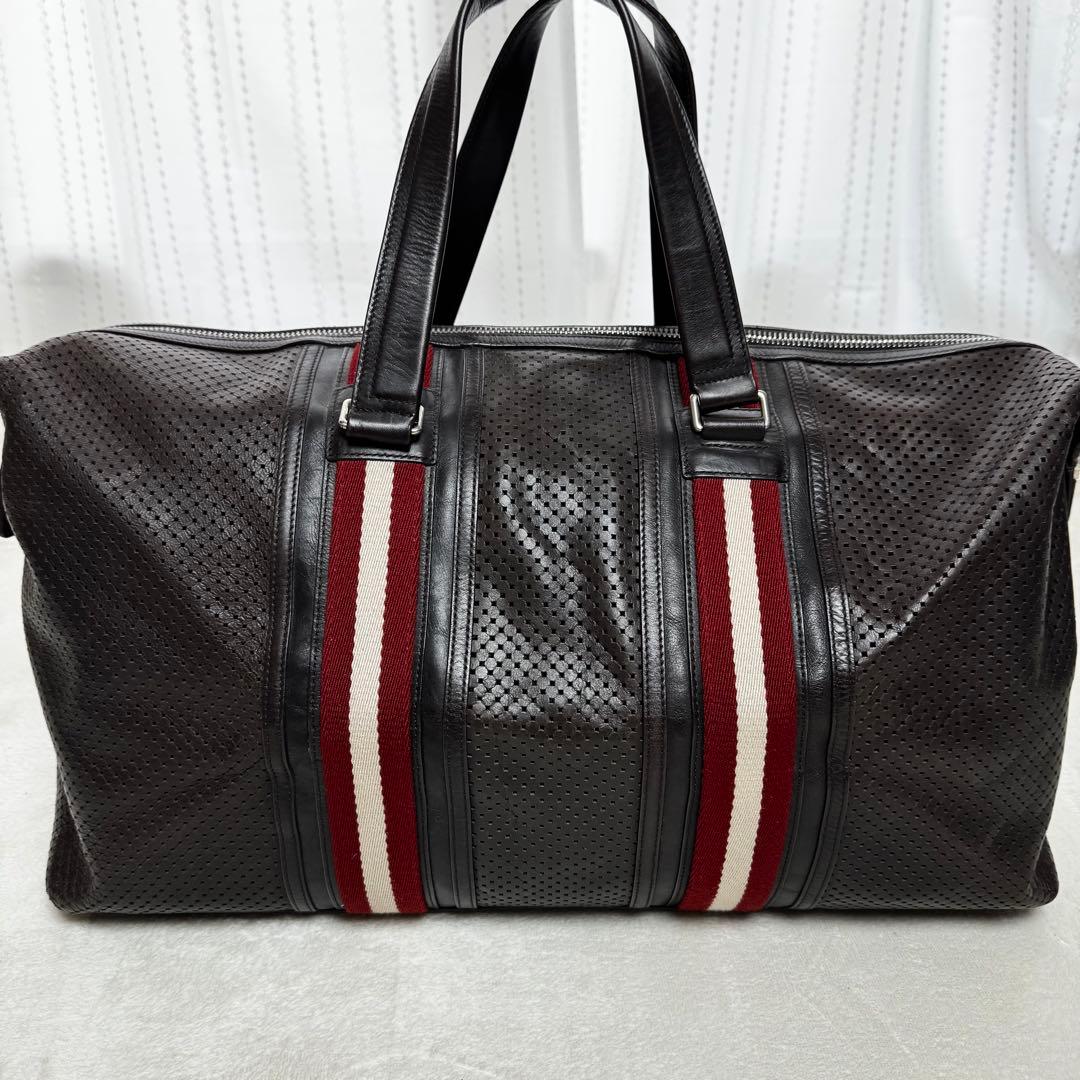 【美品】バリー ボストンバッグ 2way パンチング レザー ブラウン