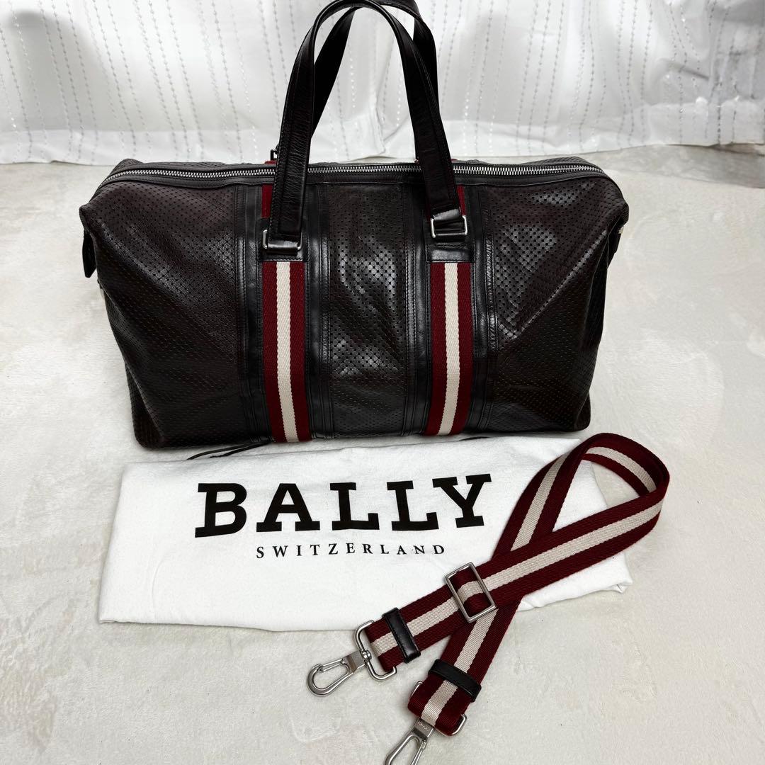 【美品】バリー ボストンバッグ 2way パンチング レザー ブラウン