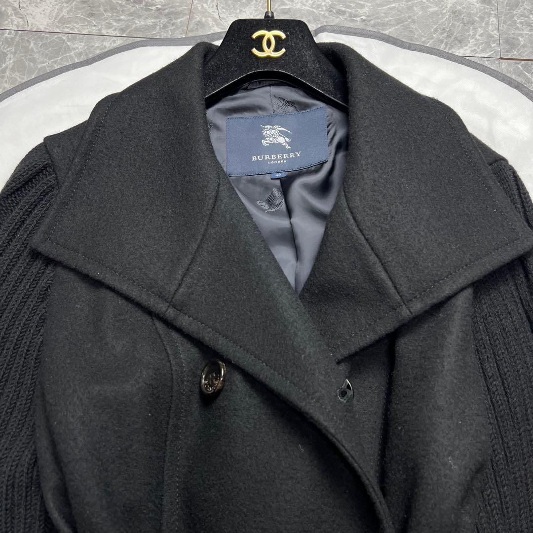 極美品♡3XL カシミヤ　バーバリーロンドン ニット切替 コート ベルト　黒