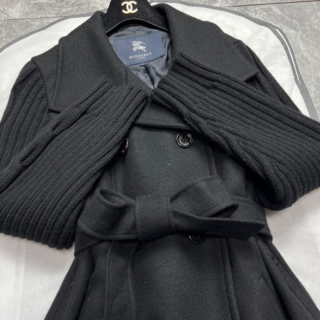 極美品♡3XL カシミヤ　バーバリーロンドン ニット切替 コート ベルト　黒