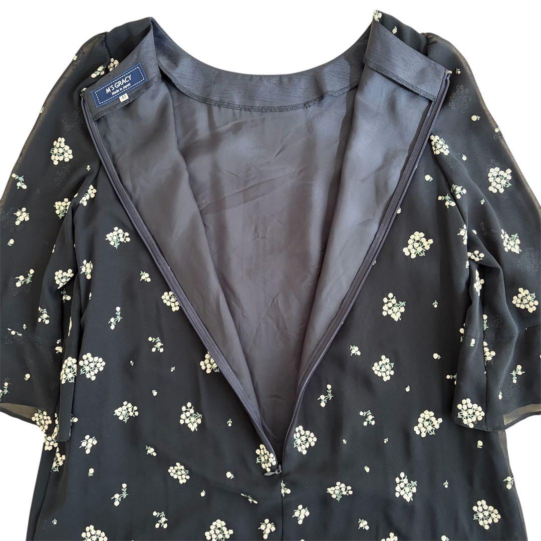 M'S GRACY エムズグレイシー 花柄 シフォン ワンピース ベルスリーブ