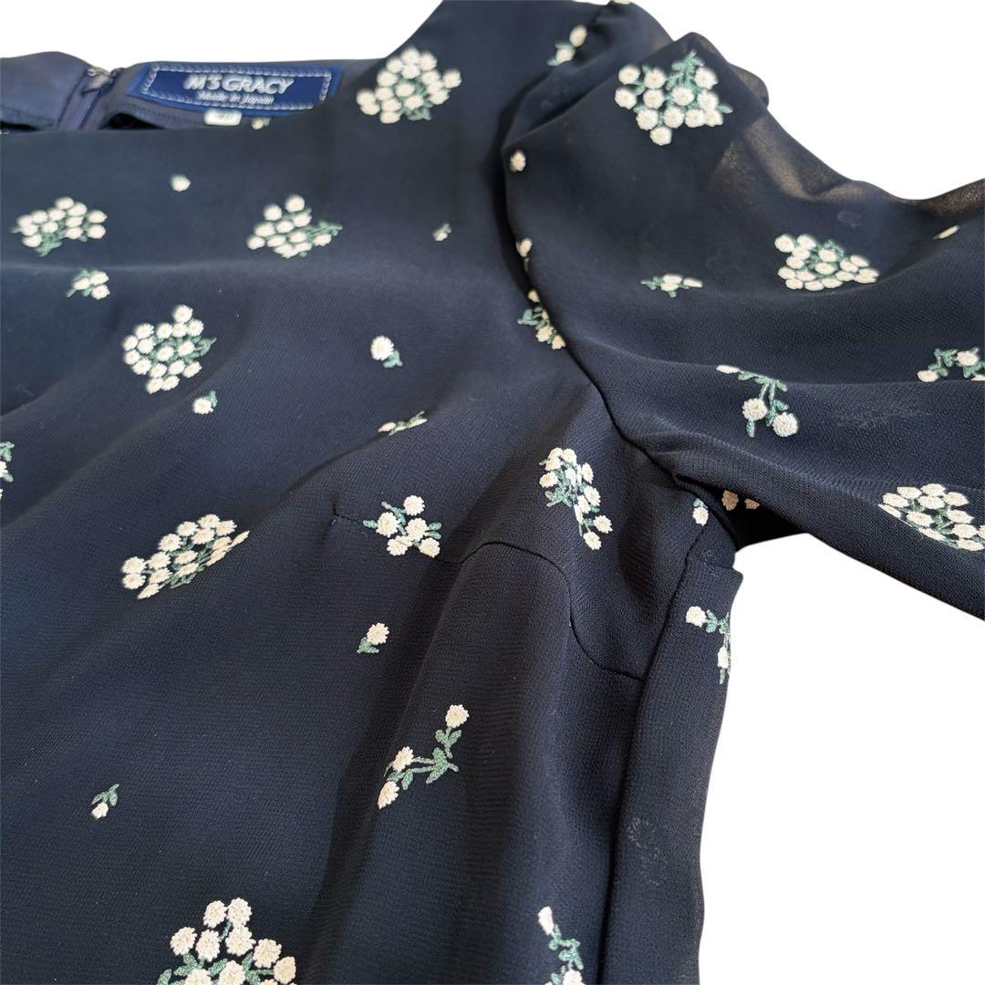 M'S GRACY エムズグレイシー 花柄 シフォン ワンピース ベルスリーブ