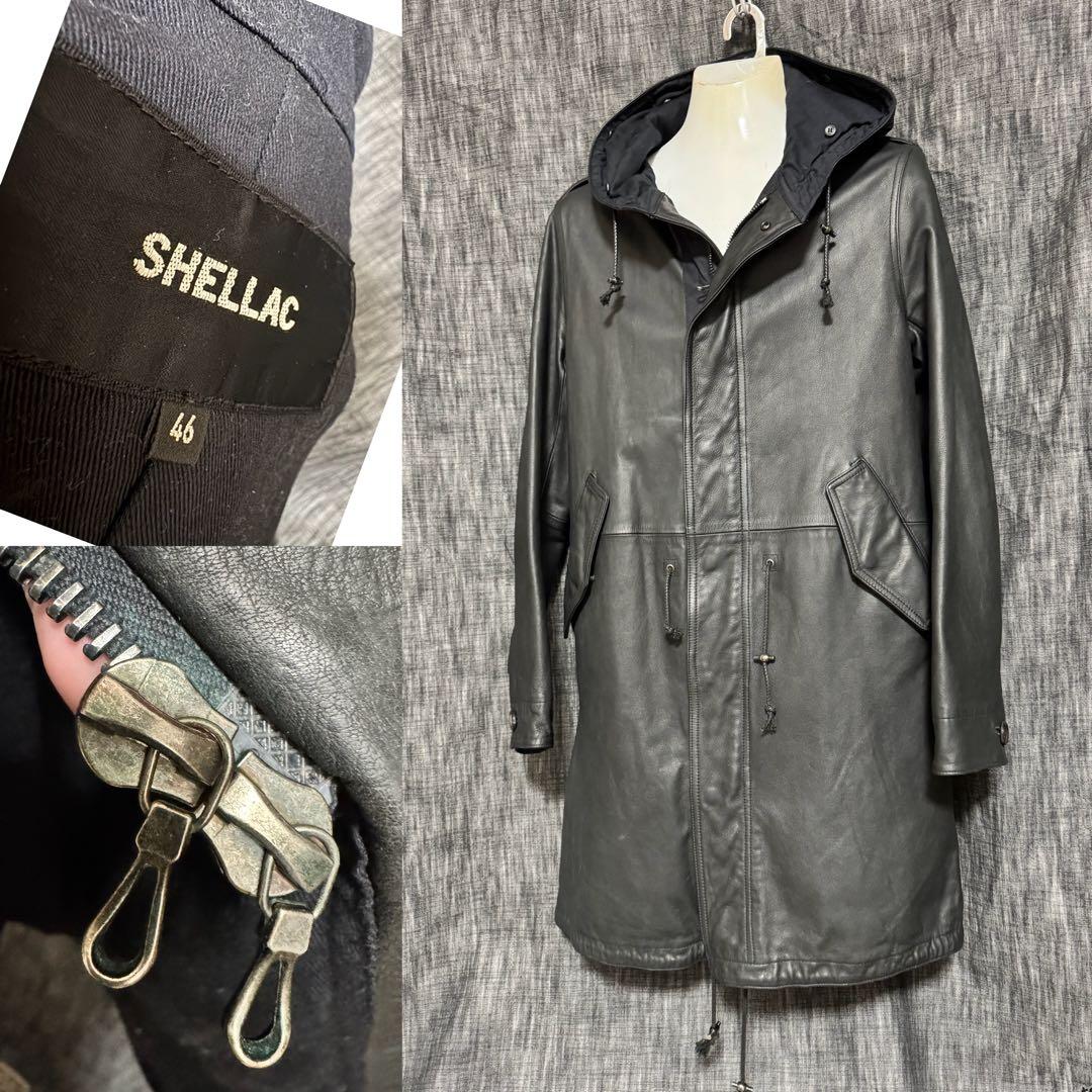 SHELLAC 牛革 カウレザー　レザーモッズコート　ブラック　Y2K ロック