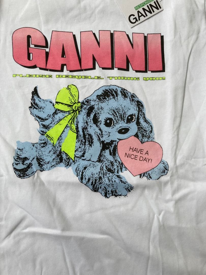 GANNI ホワイト Tシャツ 犬イラスト
