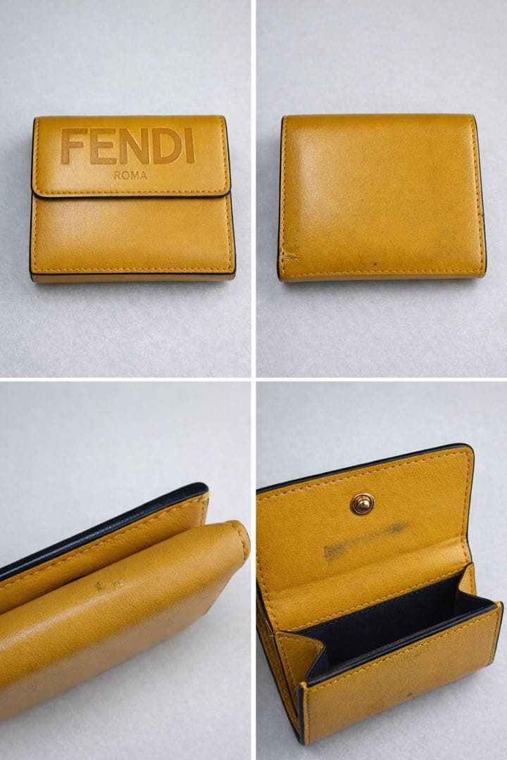 P*e様 Fendi ROMA 三つ折り財布 レザー コンパクトウォレット イエ