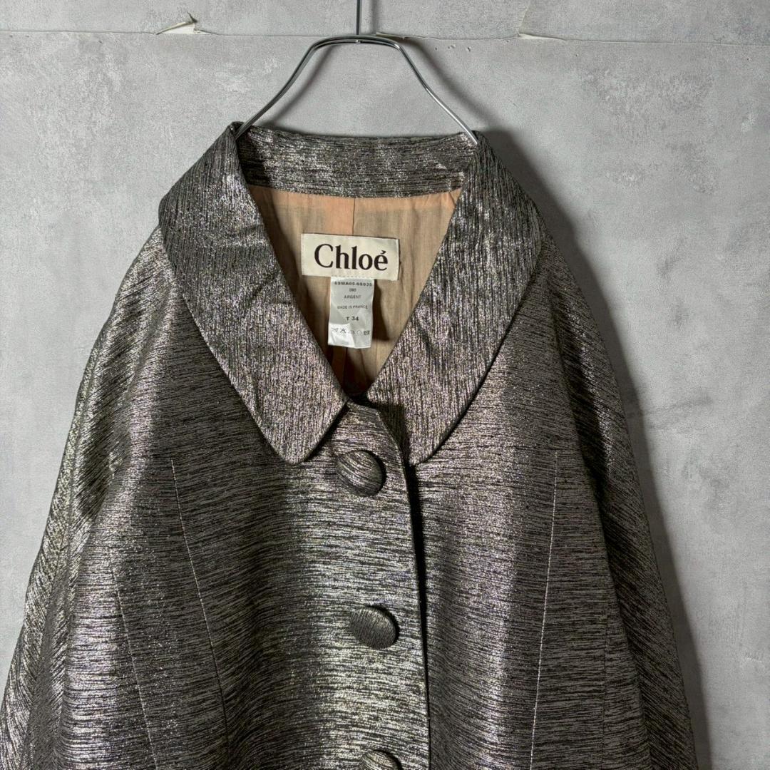 Chloe フランス製 シルク混 ステンカラーコート くるみボタン N2850