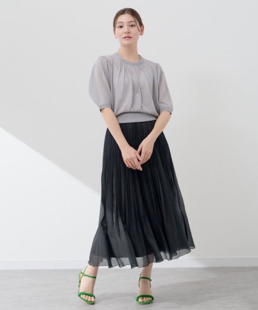☆新品タグ付☆ アナイ ANAYI スパンオーガンジープリーツスカート　黒