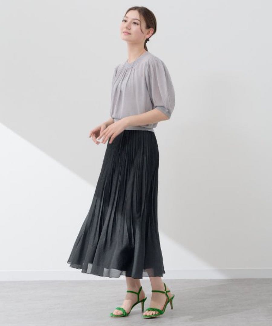 ☆新品タグ付☆ アナイ ANAYI スパンオーガンジープリーツスカート　黒