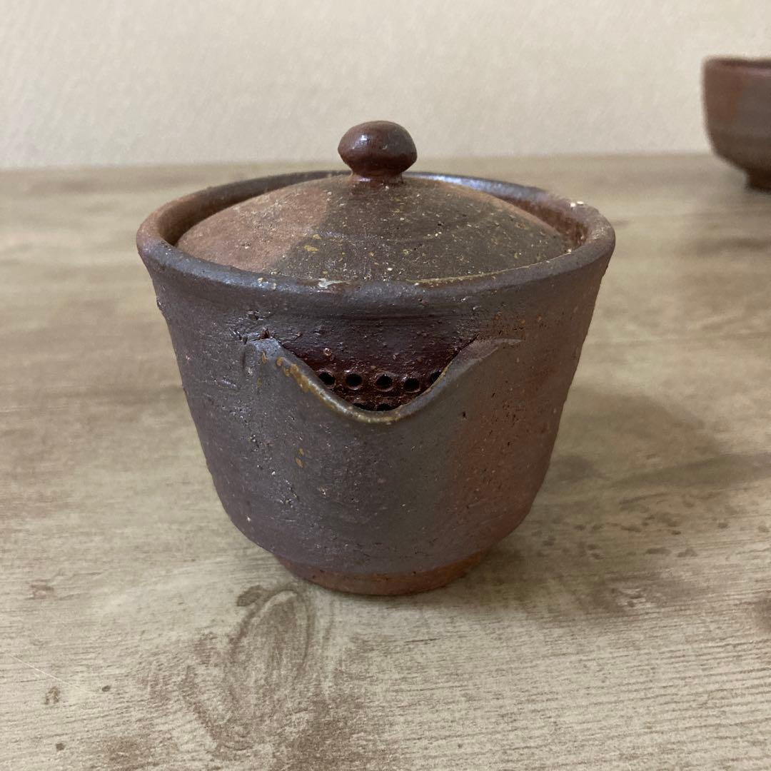 備前焼　茶器揃え　宝瓶　湯冷まし　茶碗　作家物　在銘