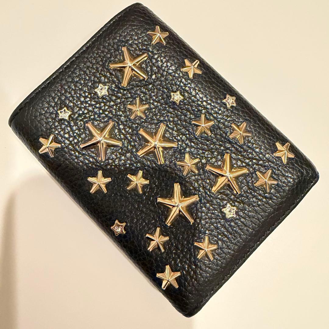 【K】【美品】JIMMY CHOO_ジミーチュウ　ブラック 三つ折り財布