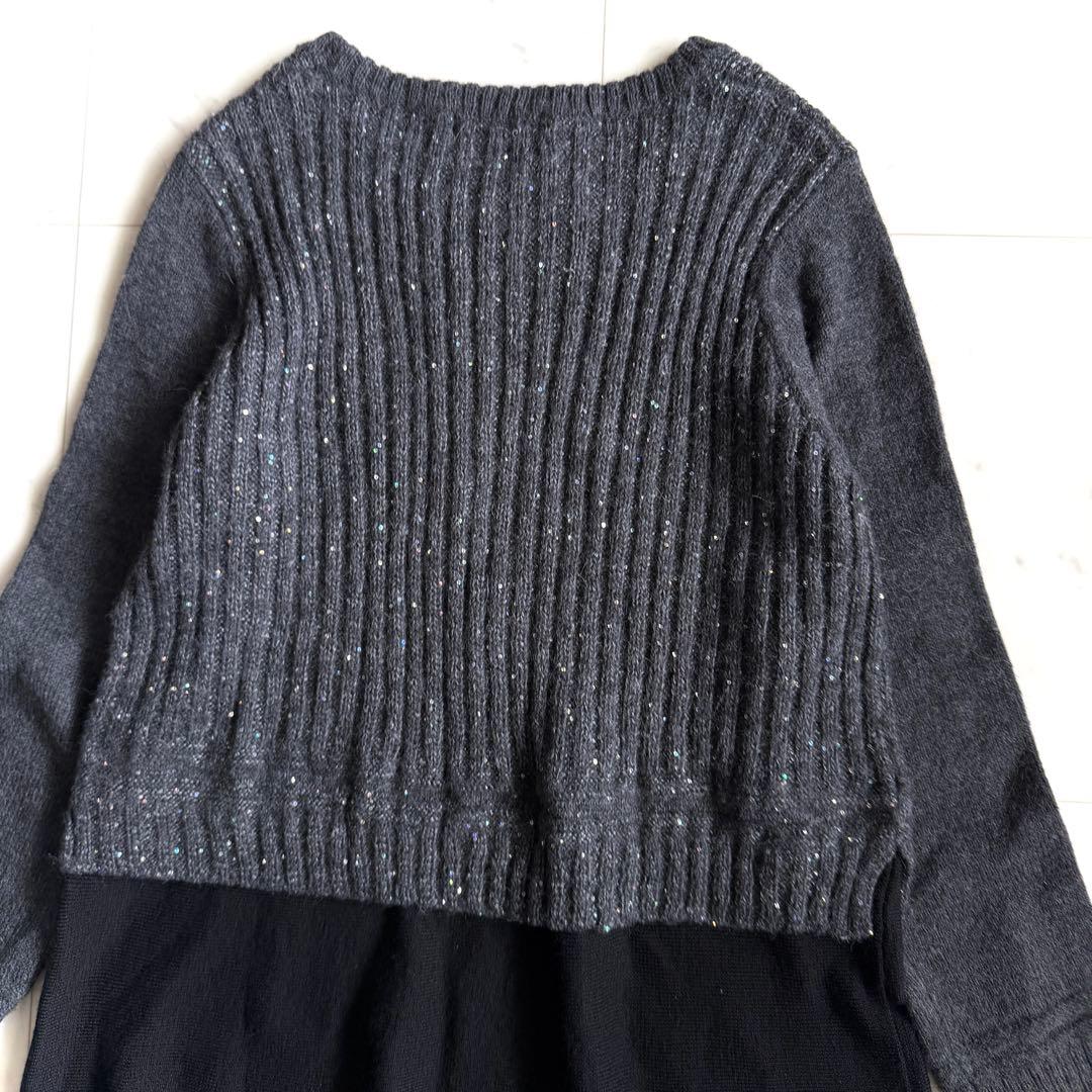 美品 ソニアリキエル アルパカ混 スパンコールニットワンピース 40 グレー×黒