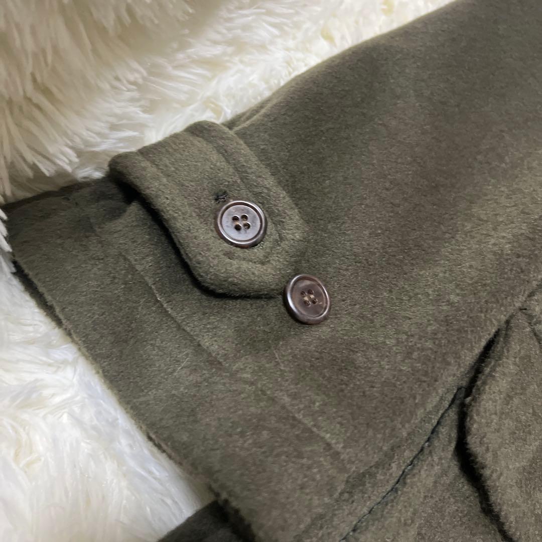 【極上】カシミヤ20% ダッフルコート カーキグリーン M イタリア製生地使用