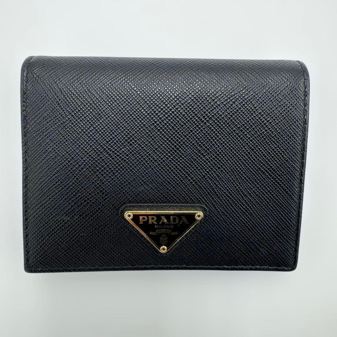 【美品】PRADA プラダ サフィアーノメタル 二つ折り財布 1MV204 三角