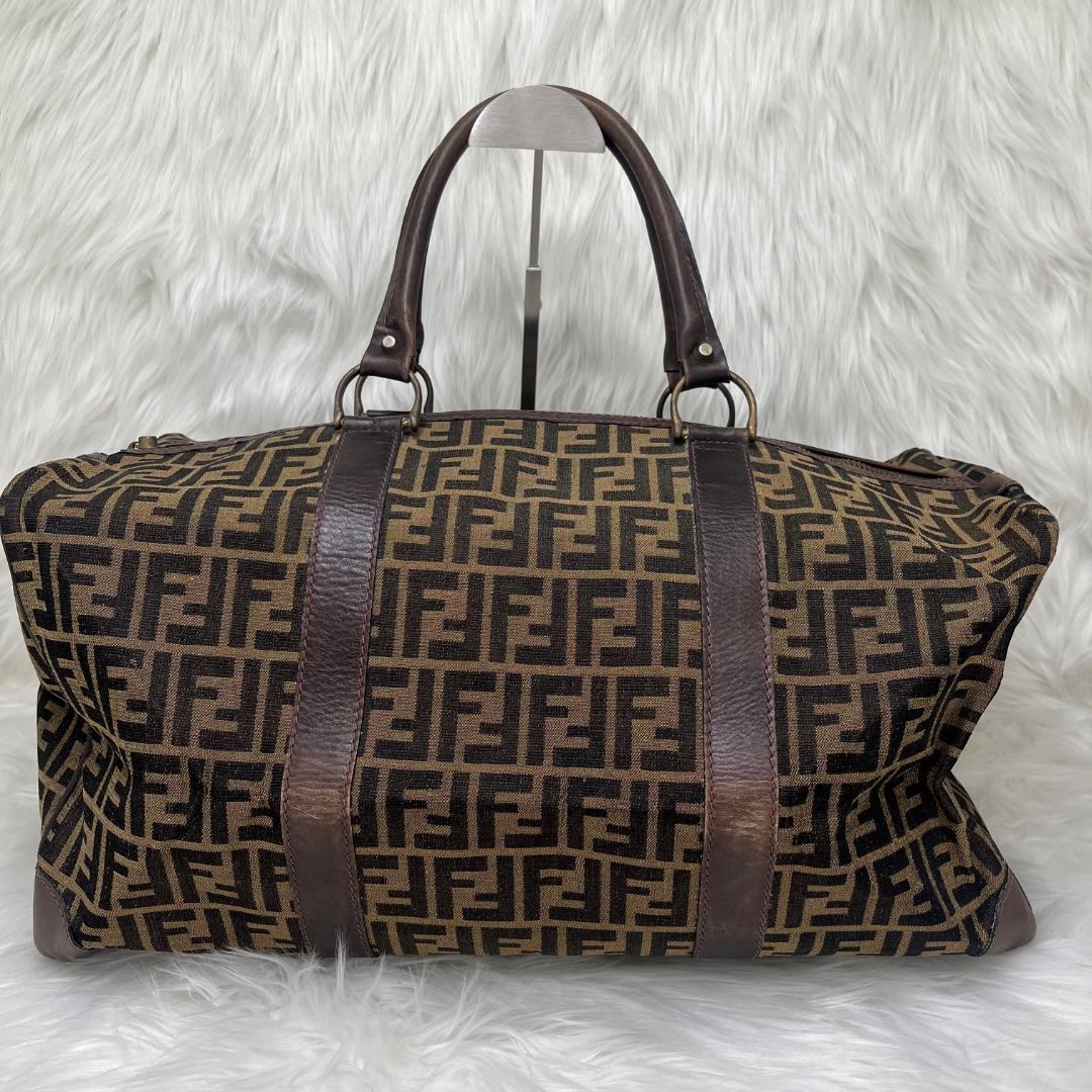 フェンディ　FENDI　ボストンバッグ　ズッカ柄　　PVC ブラウン　ブラック