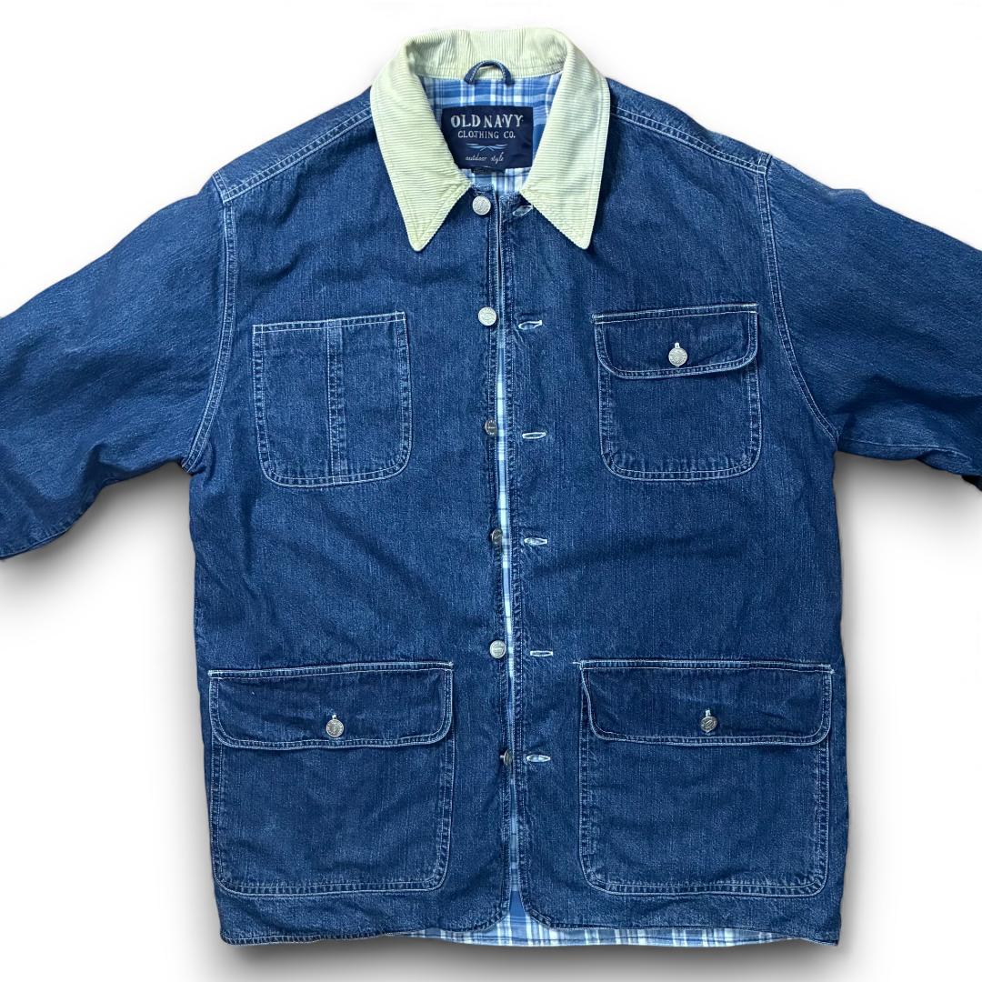 vintage OLD NAVY デニム カバーオール コーデュロイ襟 チェック