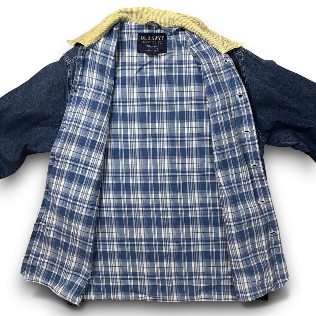 vintage OLD NAVY デニム カバーオール コーデュロイ襟 チェック