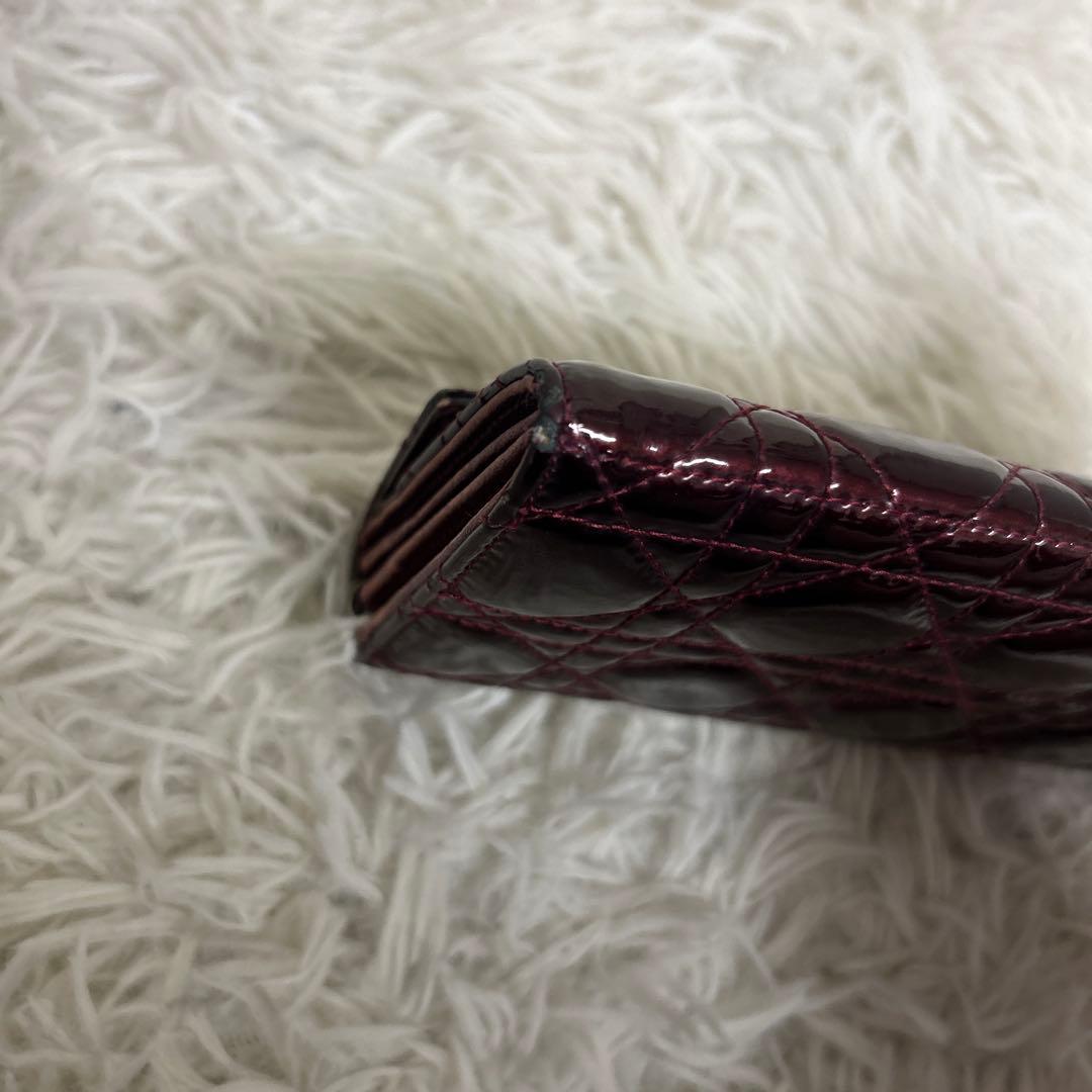 【良品】クリスチャンディオール　パテントレザー　カナージュ　三つ折り財布　正規品