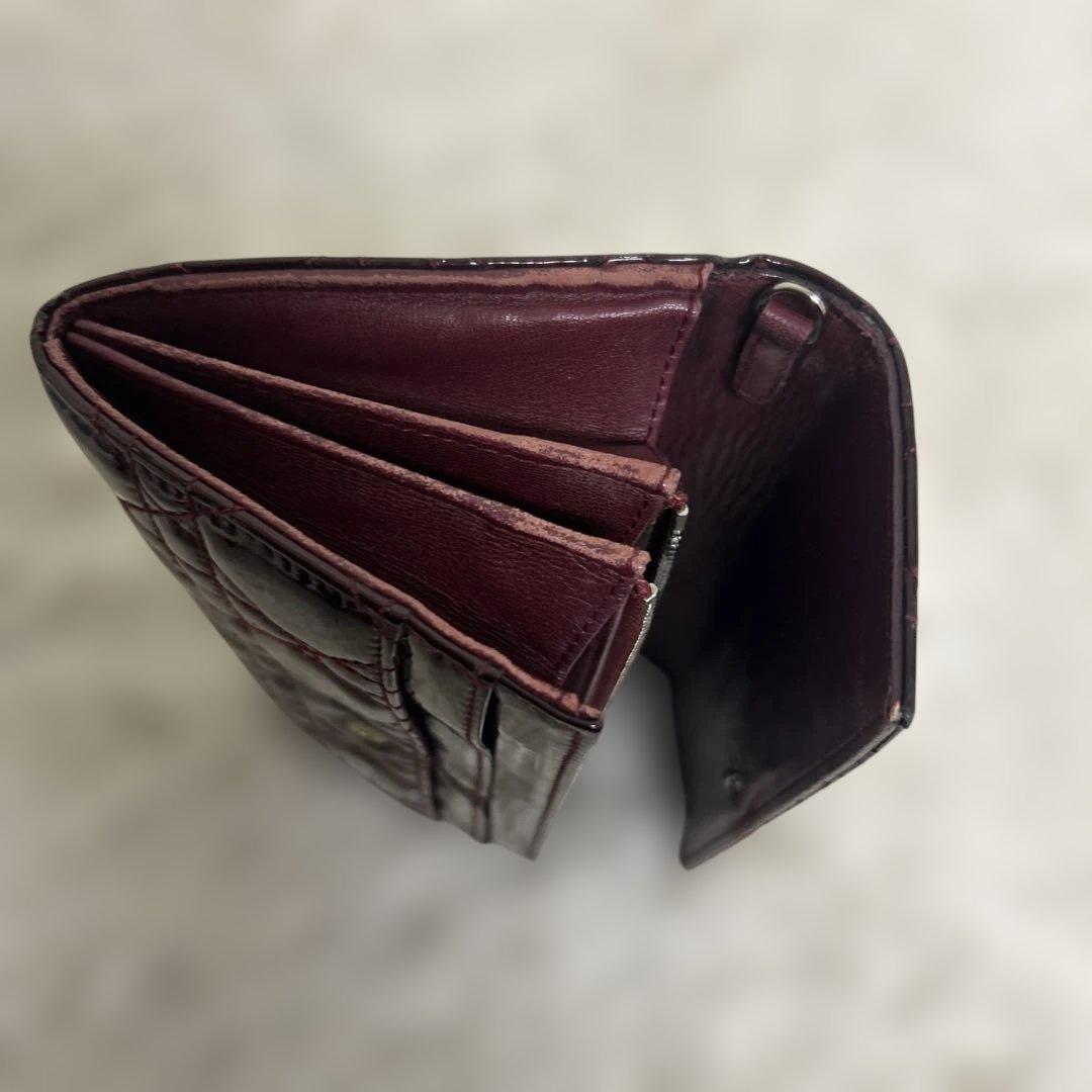 【良品】クリスチャンディオール　パテントレザー　カナージュ　三つ折り財布　正規品