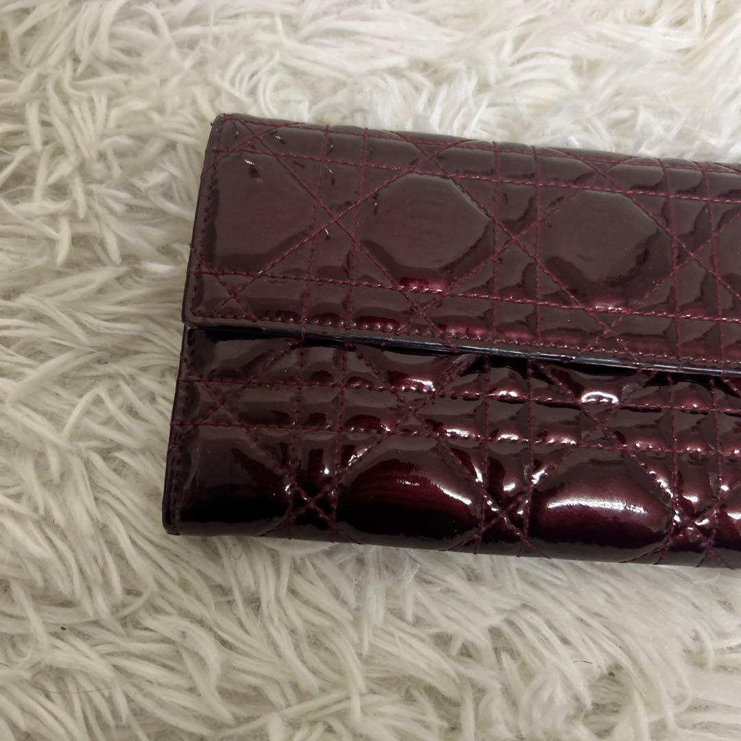 【良品】クリスチャンディオール　パテントレザー　カナージュ　三つ折り財布　正規品