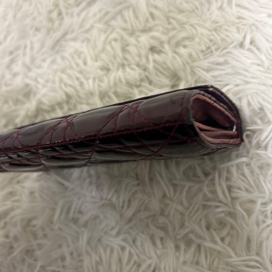 【良品】クリスチャンディオール　パテントレザー　カナージュ　三つ折り財布　正規品