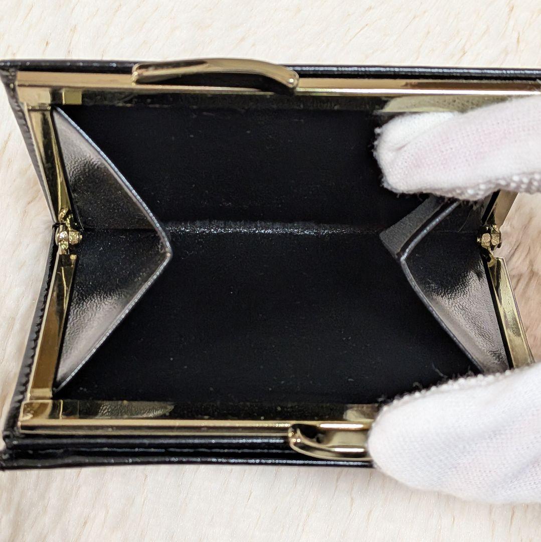 美品✨️YSL イヴサンローラン 二つ折り財布 がま口 ロゴ刻印 レザー 黒