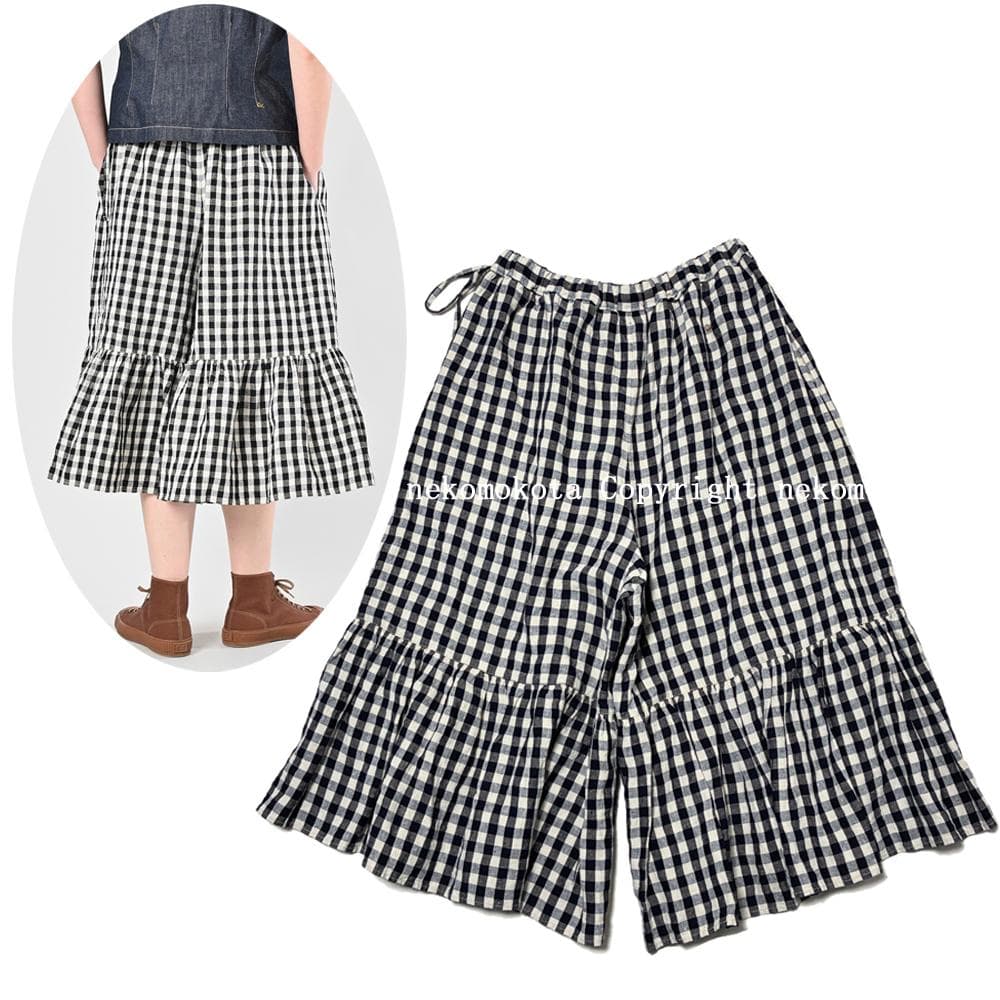 専用★超美品 45R インド度詰リネンのラッパーキュロット チェック