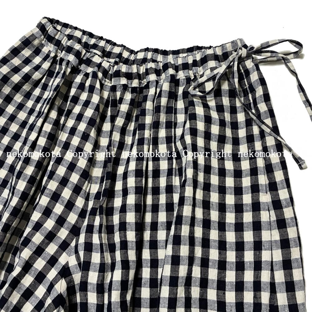 専用★超美品 45R インド度詰リネンのラッパーキュロット チェック