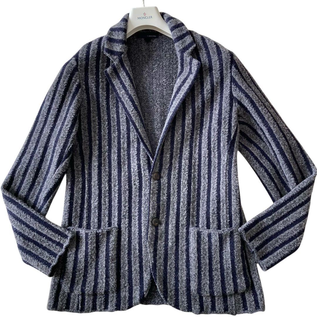 美品 LARDINI カシミヤ混 ニット テーラードジャケット ブートニエール