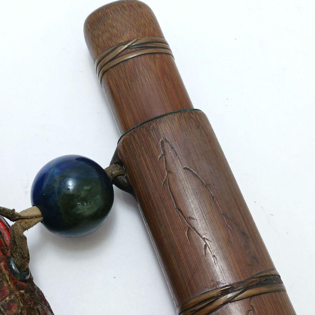 専用Y2978-1 時代物 象嵌金具 竹製 煙管筒 煙草入 キセル筒 ラピス
