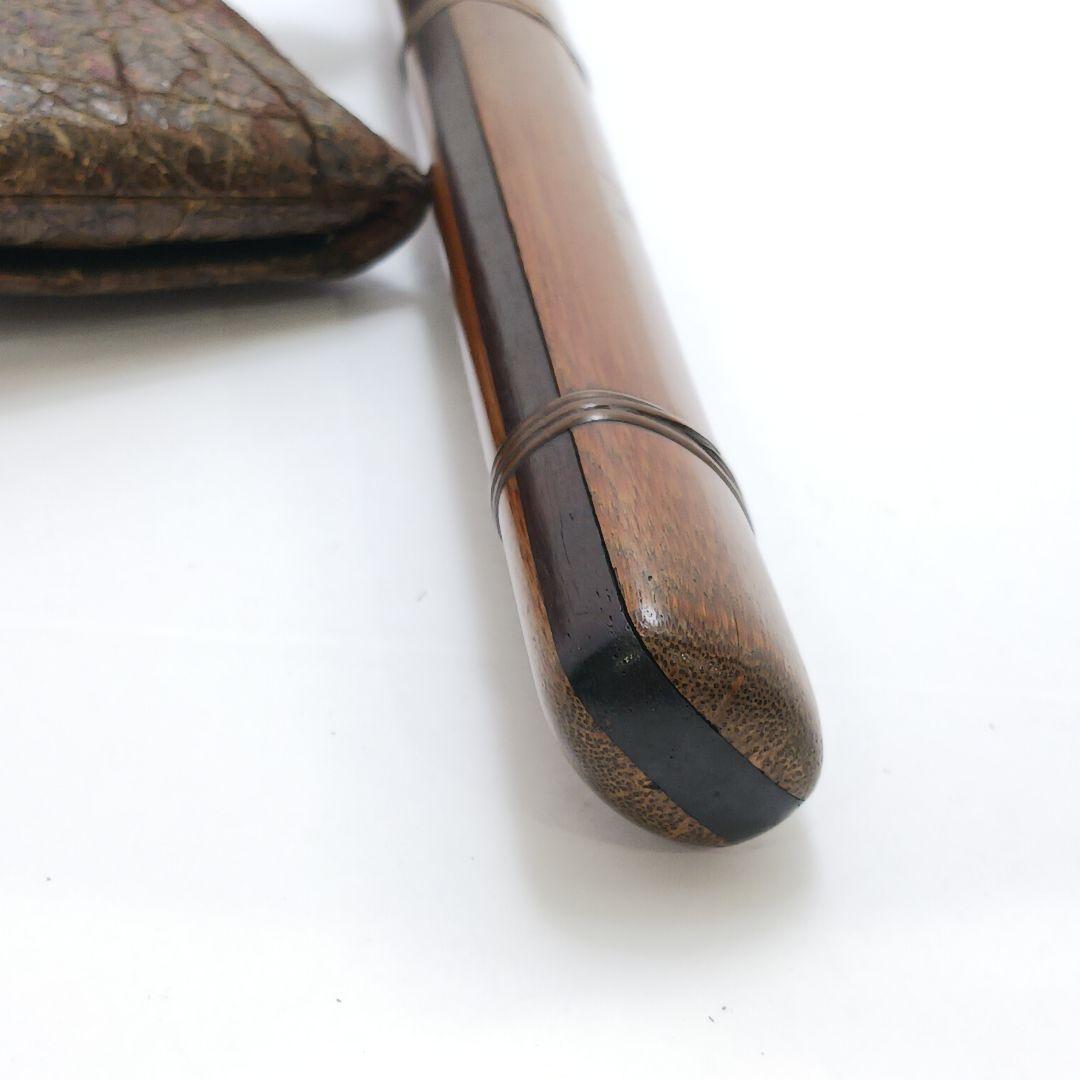 専用Y2978-1 時代物 象嵌金具 竹製 煙管筒 煙草入 キセル筒 ラピス