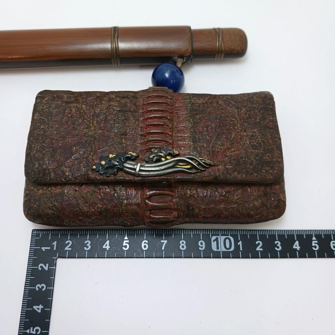 専用Y2978-1 時代物 象嵌金具 竹製 煙管筒 煙草入 キセル筒 ラピス