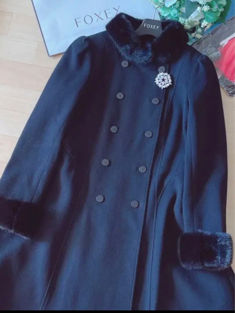極美品！ルネ　ミンク襟フレアコート　36(M) foxey フォクシー
