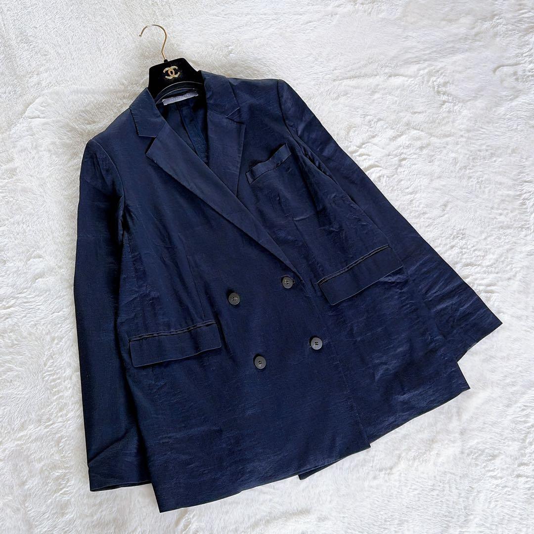 美品✨【セオリーリュクス】リネン混ダブルブレストジャケット ネイビー 40 L