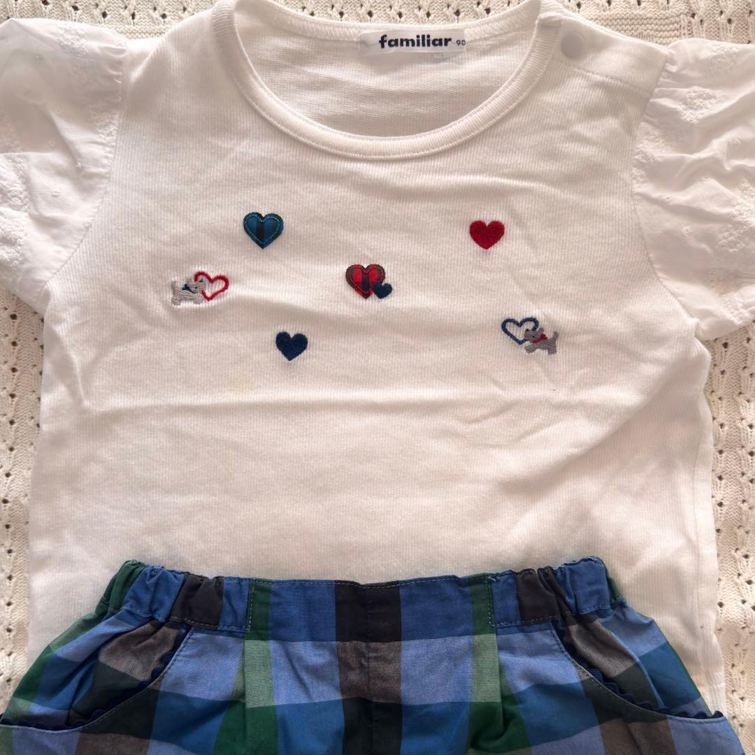 familiar 現行品 刺繍Tシャツとキュロットのセット 90