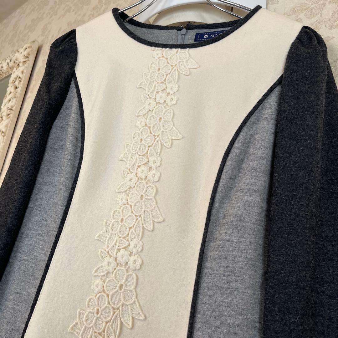 美品　エムズグレイシー　サイズ40 毛100%フラワー刺繍ワンピース