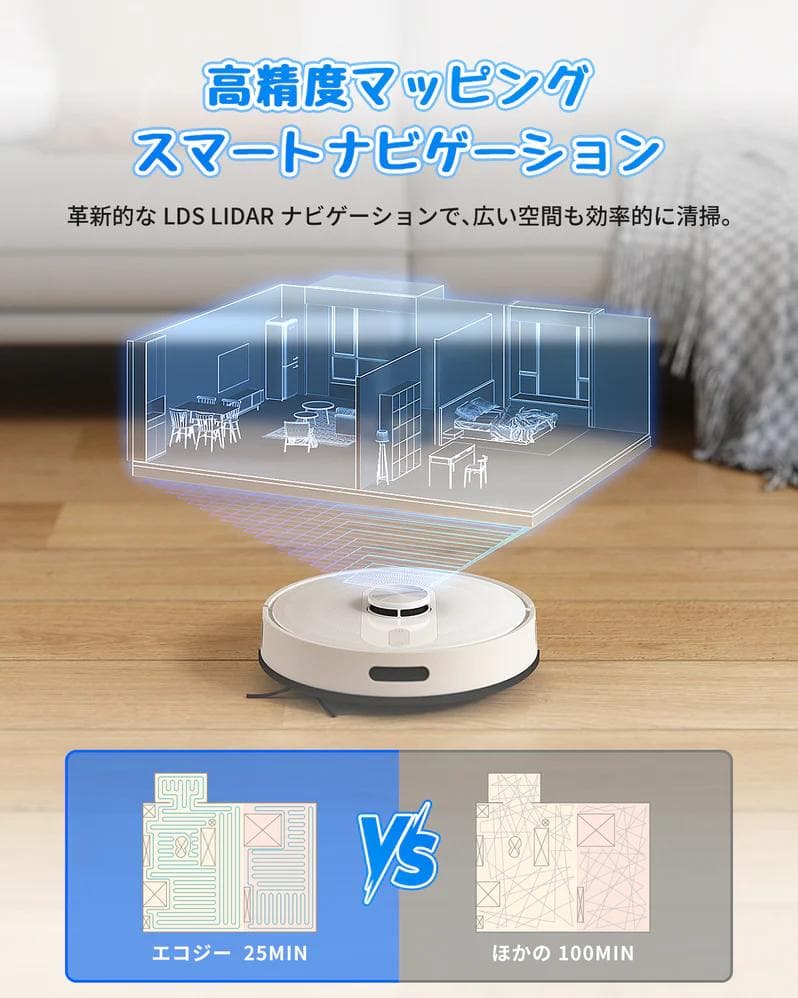 【未使用新品】ecozyロボット掃除機 RV-SL350B 自動ゴミ収集 水拭き