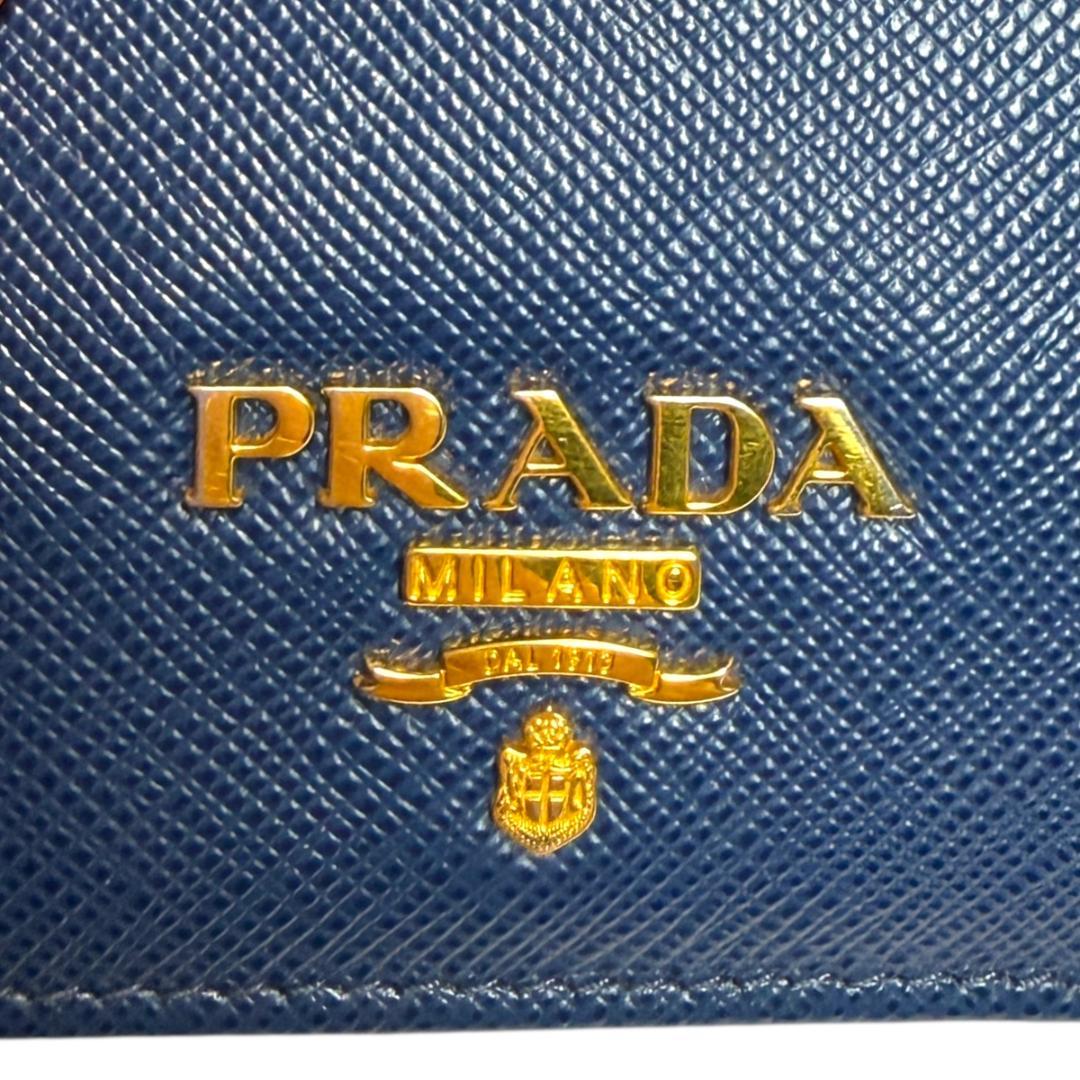 PRADA 二つ折り財布 ネイビー バイカラー サフィアーノ 1MV204